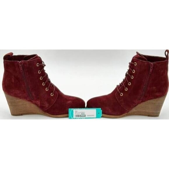 Diba Blake Suede Bootie Women’s 7 Burgundy Leather Upper Wedge Heel Ankle Boots - Picture 6 of 13